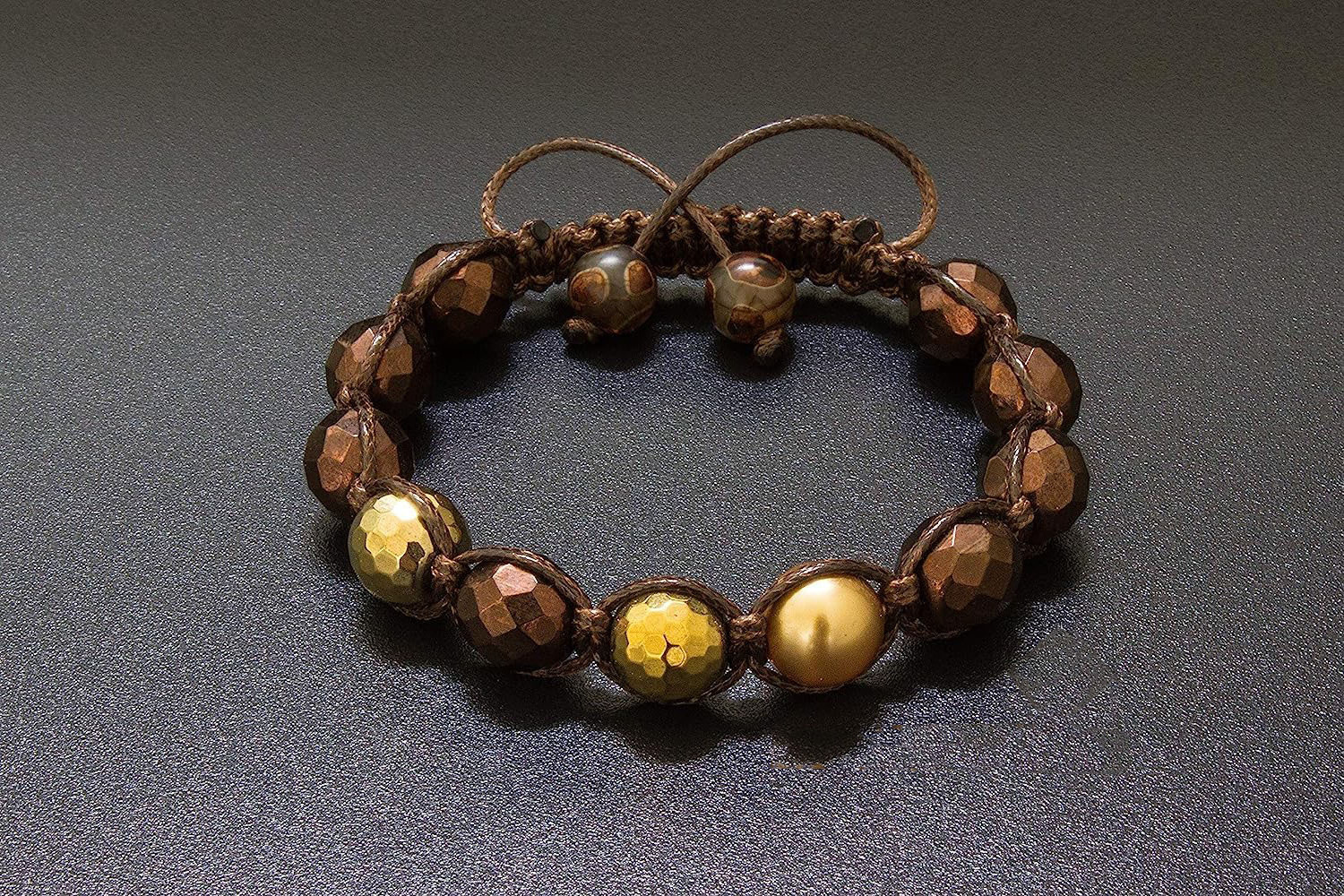 New Design Natural Stone Chocolate Bronze Faceted Czech Class Bead Gold Hematite Adjustable Bracelet Women Men JBS12473