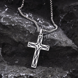 Vintage Designer Simple Stylish Prayer Celtic knot Cross Pendant Christian Stainless Steel Necklace For Men Fashion Jewelry