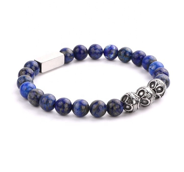 High Quality Custom Logo Elastic Bracelet Gemstone Stainless Steel Bali Beads Natural Stone Men Bracelet JBS10867