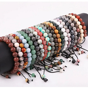 Yiwu Jewelry Factory Making 8MM Natural Stone Cat Eye Jasper Beads Handmade Macrame Friendship Bracelet Adjustable Men Women