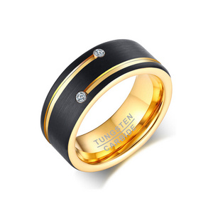 High Quality Tungsten Carbide Stainless Steel Matte Polished Gold Black PVD Plating CZ Diamond Men Jewelry Rings TCR-089