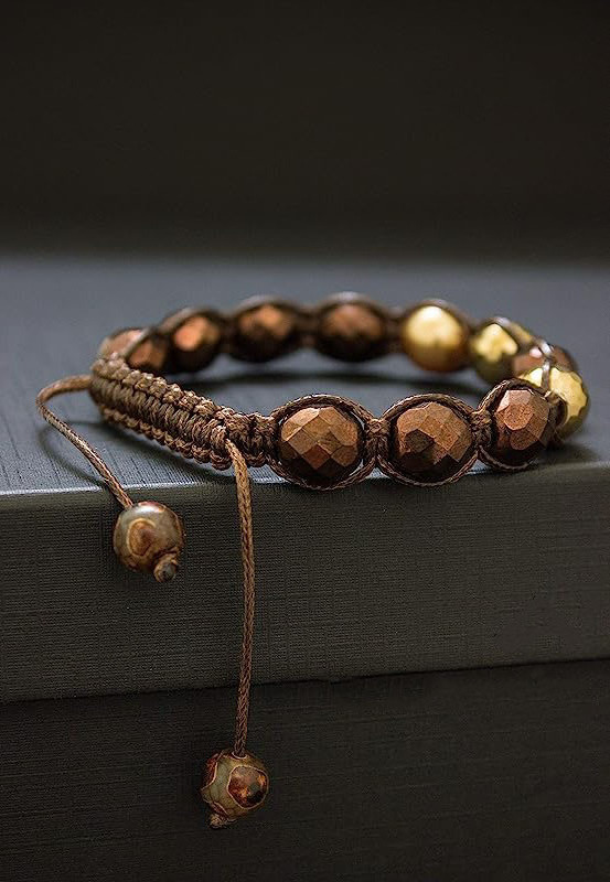 New Design Natural Stone Chocolate Bronze Faceted Czech Class Bead Gold Hematite Adjustable Bracelet Women Men JBS12473