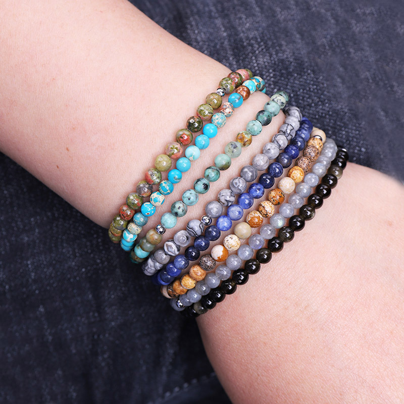 High Quality 4mm Natural Semi-precious Stone 925 Sterling Silver Beads Elastic Gemstone Bracelet For Women