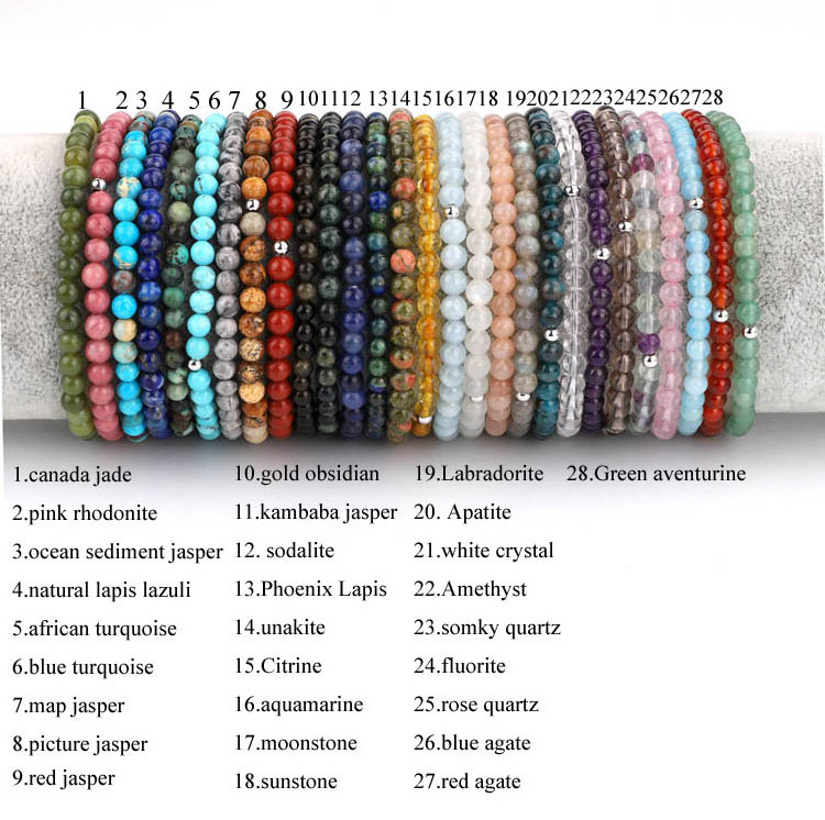 High Quality 4mm Natural Semi-precious Stone 925 Sterling Silver Beads Elastic Gemstone Bracelet For Women