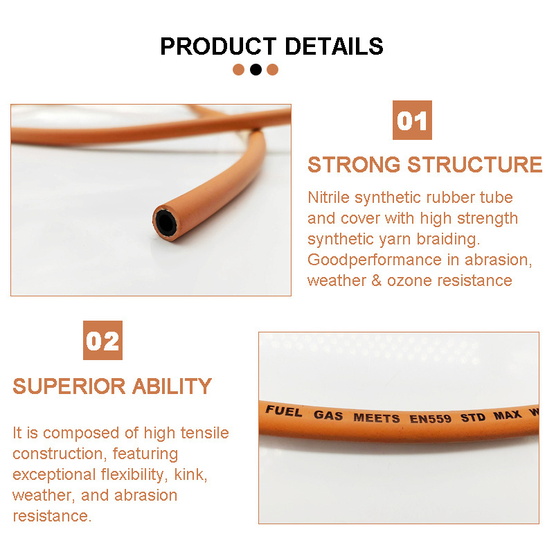 Gas Oven Stove Grill Propane Hose Pipe and Regulator Rentone High Pressure Rubber Natural 8 Mm Smooth Cutting LPG Hose