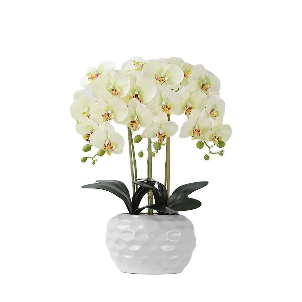 Artificial Butterfly Orchid Phalaenopsis Flowers with vase for Home Office Wedding Decoration