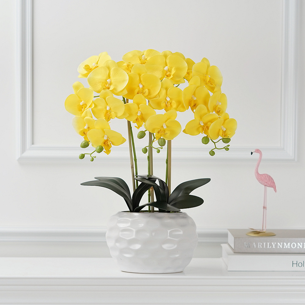 Artificial Butterfly Orchid Phalaenopsis Flowers with vase for Home Office Wedding Decoration