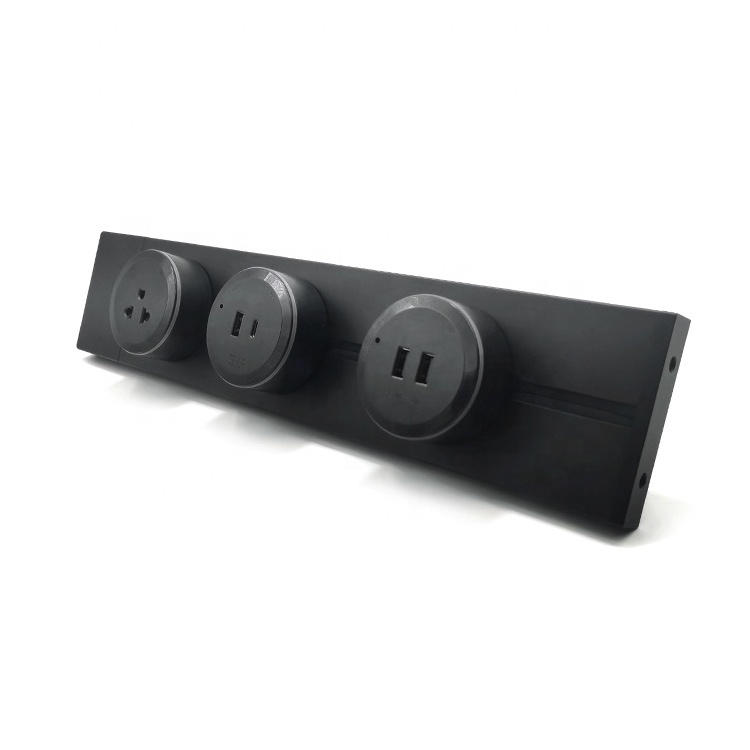 Universal Multi Office bedroom Black surface mounted track power strip outlet socket