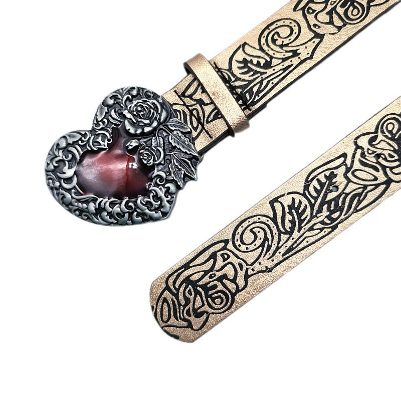 Embossed Heart Shape Custom Luxury Belt Pu Alloy Buckle Ladies Dress Waist Chain Belt Punk Style Fashion Retro Vintage Y2k Belt