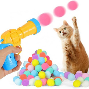 Pet Cat Toy Plush Ball Shooting Gun Pet Hairball Launcher Interactive Cat Toys Mini Foam Ball Shooting Gun Fun Toys