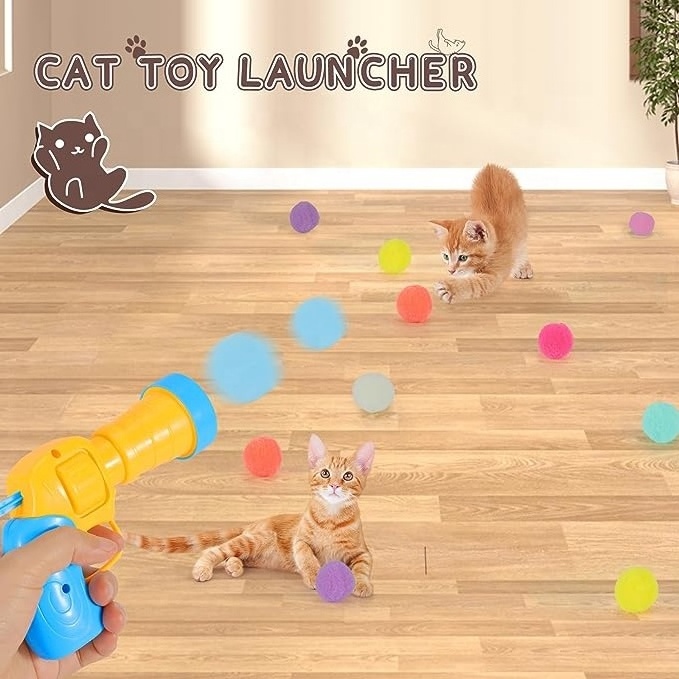 Pet Cat Toy Plush Ball Shooting Gun Pet Hairball Launcher Interactive Cat Toys Mini Foam Ball Shooting Gun Fun Toys