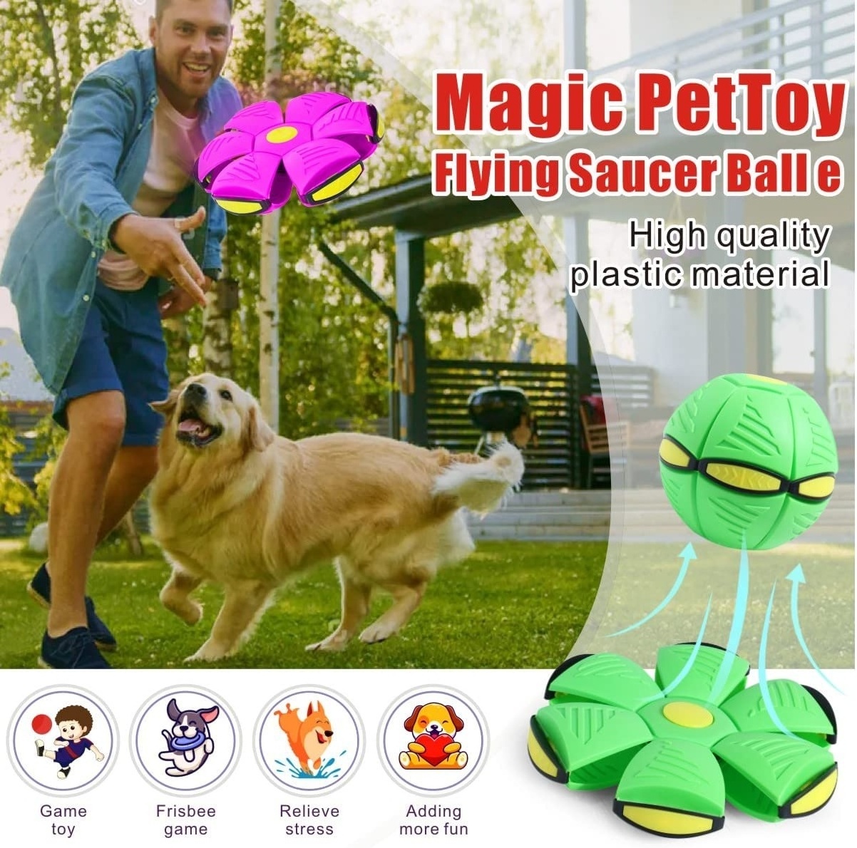 Magic Pet Dog Toy Flying Saucer Ball Strange Magic Balls Elastic UFO Decompression Deformation Dog Ball New Toys for Dogs