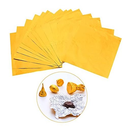 Square Golden Aluminium Foil Candy Wrappers Sugar Wraps Paper for DIY Candies and Chocolate Packaging by Party Wedding Birthday