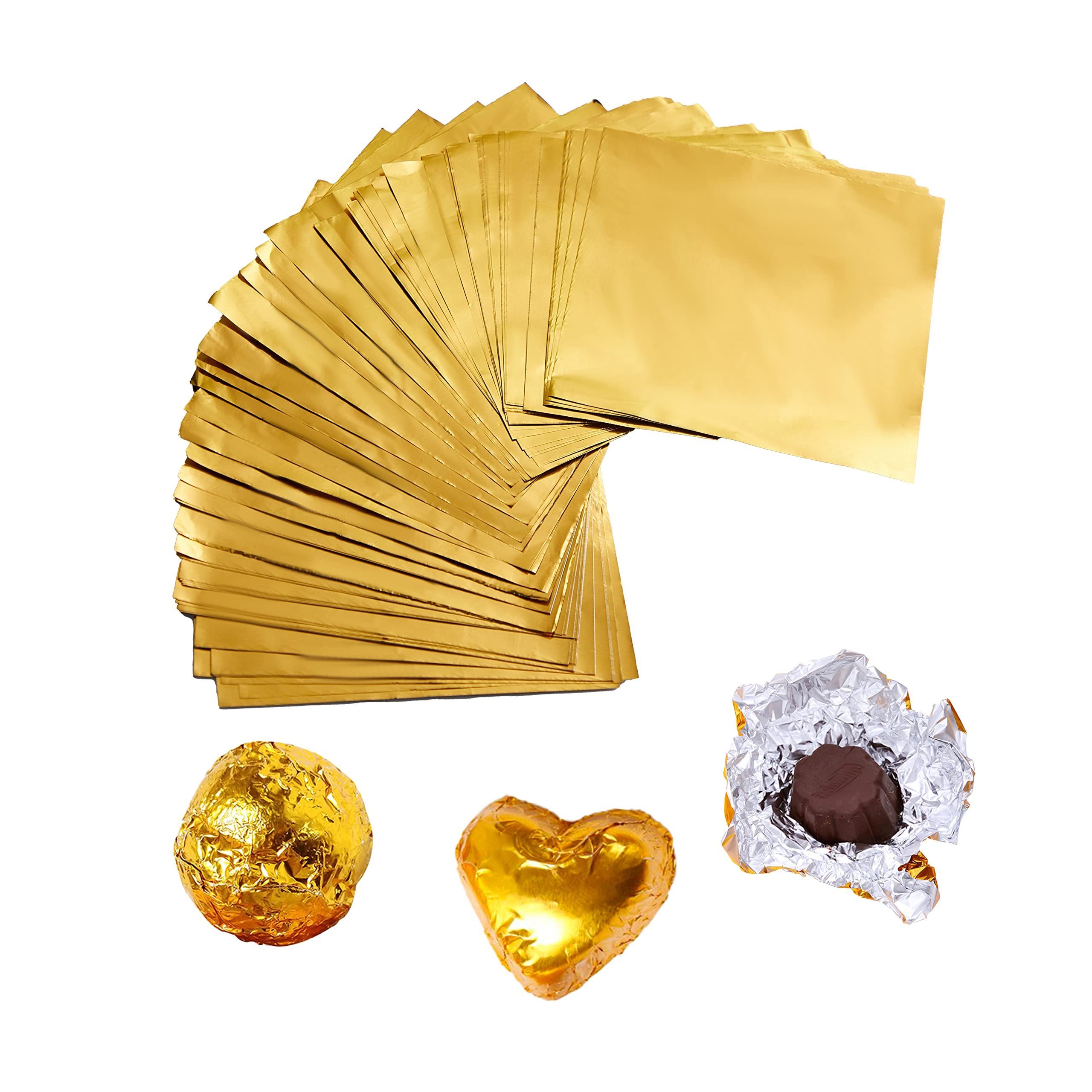 Square Golden Aluminium Foil Candy Wrappers Sugar Wraps Paper for DIY Candies and Chocolate Packaging by Party Wedding Birthday