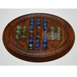 Wooden Games Solitaire Board with Glass Marbles Games