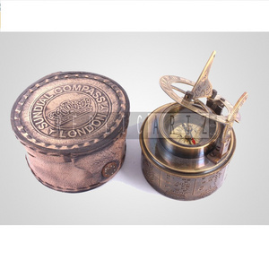 Antique Brass Sundial Compass with Leather Case & Calendar Antique Brass Sundial Compass with Leather Case & Calendar