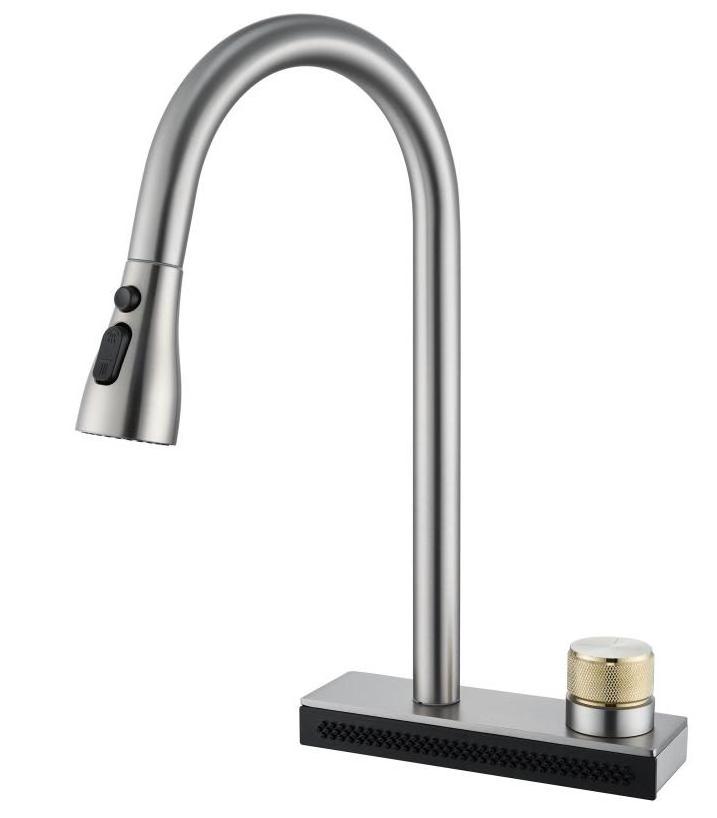 Kitchen Faucet with Pull Down Sprayer Stainless Steel Brushed Nickel Commercial Bar Waterfall