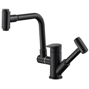 Lizhen Hwa.Con 360 Hot and Cold Water Stainless Steel Deck Mount Black Pull Out Kitchen Faucet with Hand Held Sprayer