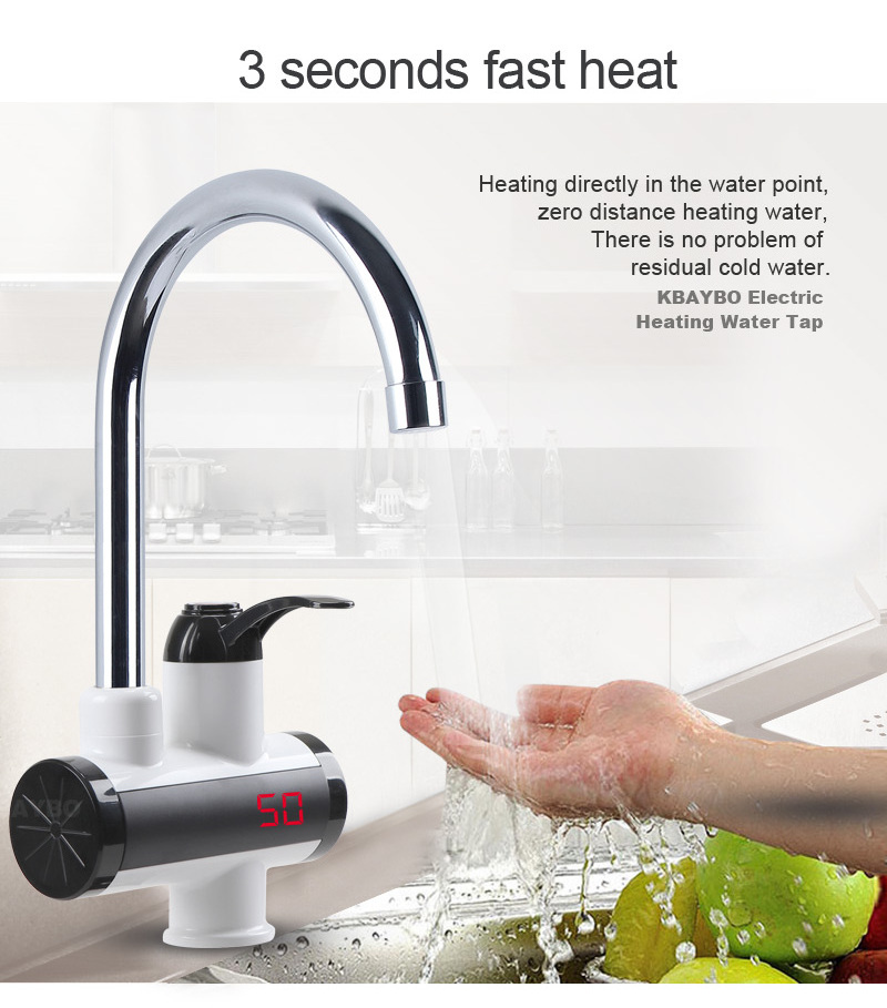 Microchip Led Temperature Displayer Stainless Steel Hot And Cold Water Tap Instant Electric Kitchen  Heating Taps And Faucets