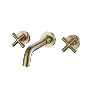 Modern Bathroom brass Double Handle Water Tap Hidden Wall Mounted Concealed Wall Basin Faucet