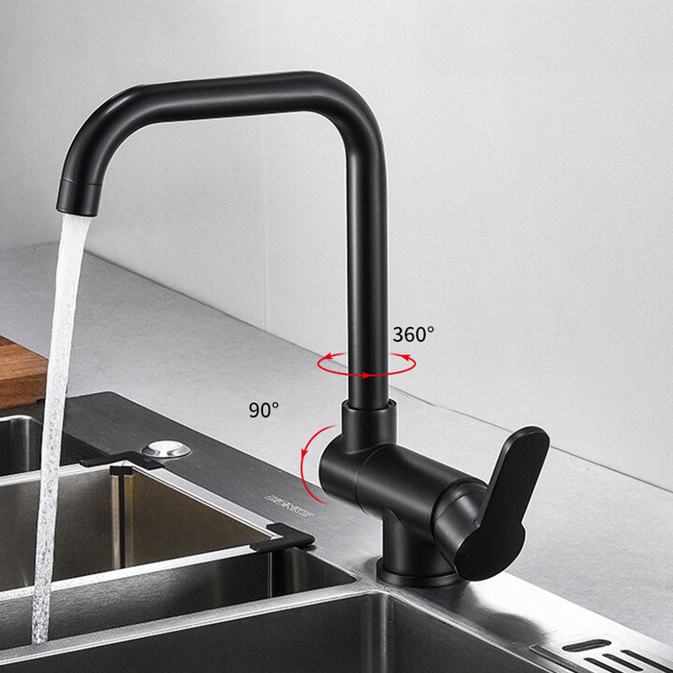 Lizhen Hwa.Con 360 Hot and Cold Water Stainless Steel Deck Mount Black Pull Out Kitchen Faucet with Hand Held Sprayer