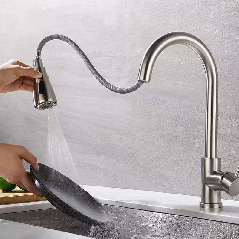 LIZHEN Pull Down Sprayer Stainless Steel Kitchen Sink Faucets  High Water Pressure Kitchen Faucet