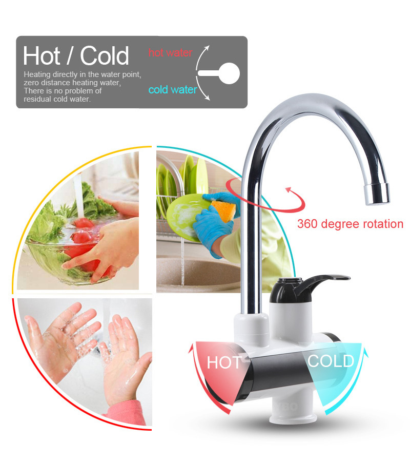 Microchip Led Temperature Displayer Stainless Steel Hot And Cold Water Tap Instant Electric Kitchen  Heating Taps And Faucets