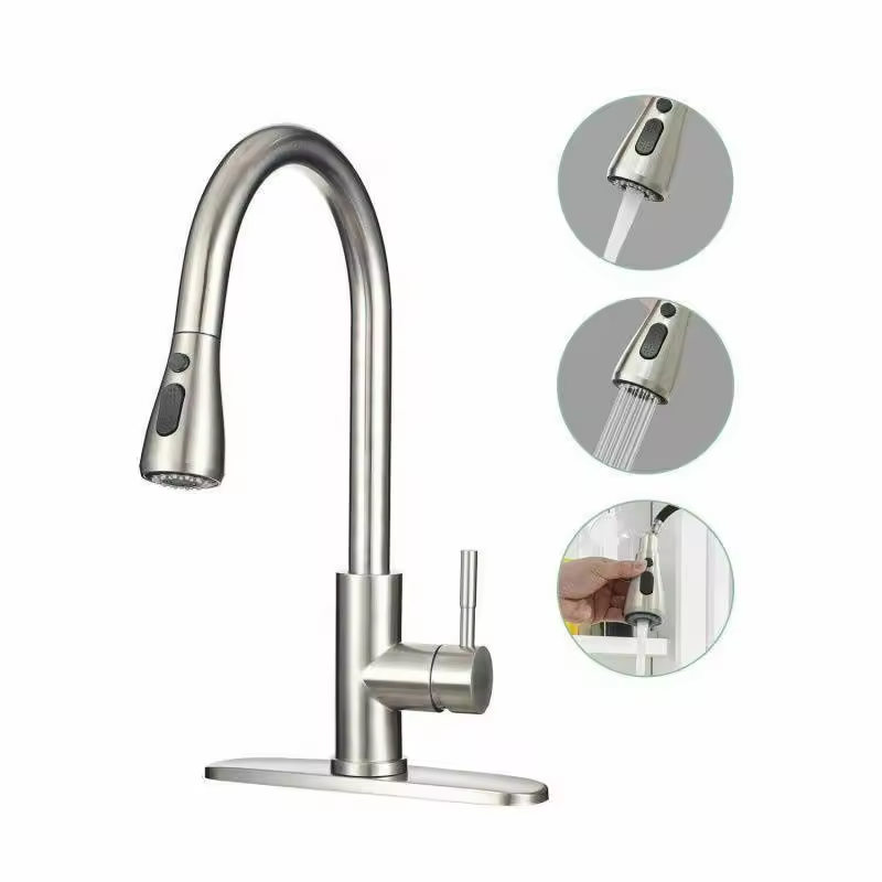 LIZHEN Pull Down Sprayer Stainless Steel Kitchen Sink Faucets  High Water Pressure Kitchen Faucet