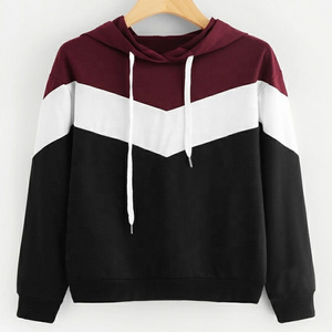 Cut And Sew Drawstring Maroon, White And Black Hoodie