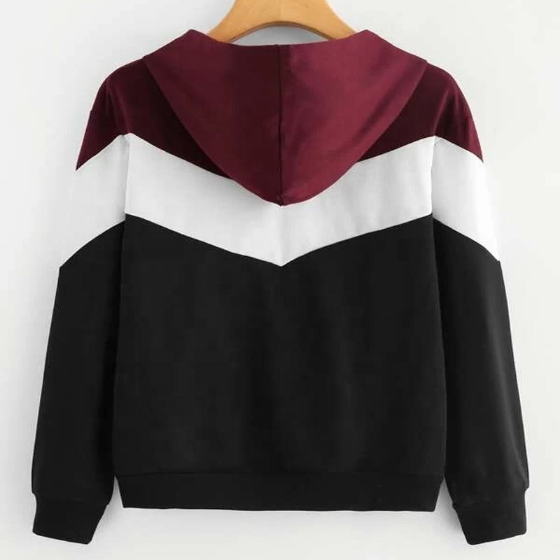 Cut And Sew Drawstring Maroon, White And Black Hoodie