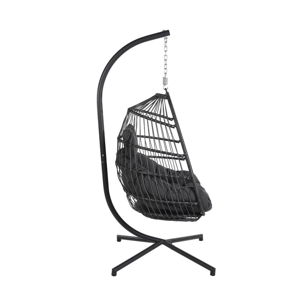 Most popular outdoor lobby wicker double seater hanging chair patio swing chair with comfortable cushions