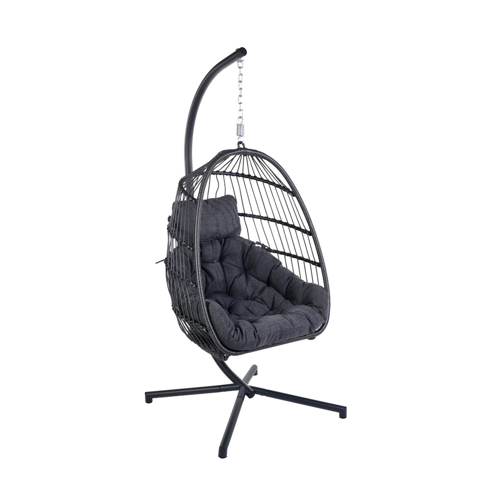 Most popular outdoor lobby wicker double seater hanging chair patio swing chair with comfortable cushions