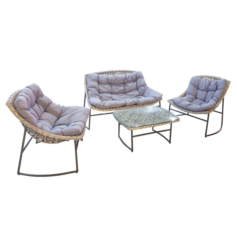 Factory Direct Sale Outdoor Leisure Lounge Rattan Chairs Sets Glass Surface Table Coffee Bistro Patio Indoor Living Room Sofa