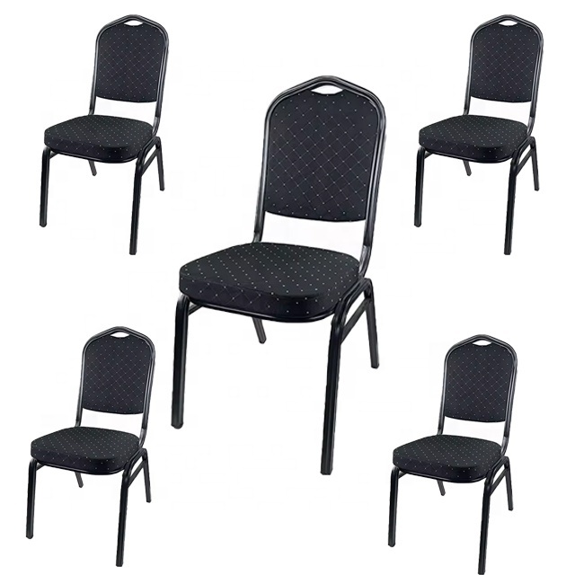 Light Luxury Dining Furniture Factory Stackable Black Iron Frame Wedding Banquet Hotel Fabric Dining Weeding Chairs