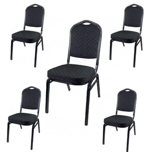 Light Luxury Dining Furniture Factory Stackable Black Iron Frame Wedding Banquet Hotel Fabric Dining Weeding Chairs