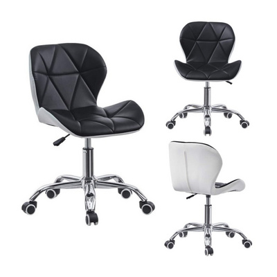 Faux Leather Adjustable Swivel Office Chair Computer Desk Chair Grey Upholstered Seat on Wheels Swivel Chair for Home Office