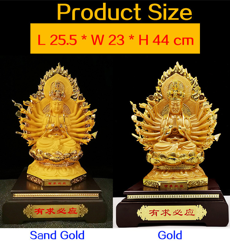 Temple Garden Thousand Hand Guanyin Bodhisattva Sculpture Kwan Yin Avalokiteshvara Goddess Sitting Lotus Small Statue