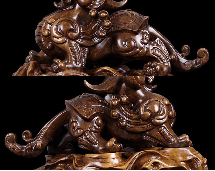 2023 Chinese Large Wood Grain Color Sculpture Pixiu Statue Piyao Animal Sculpture Art Statue