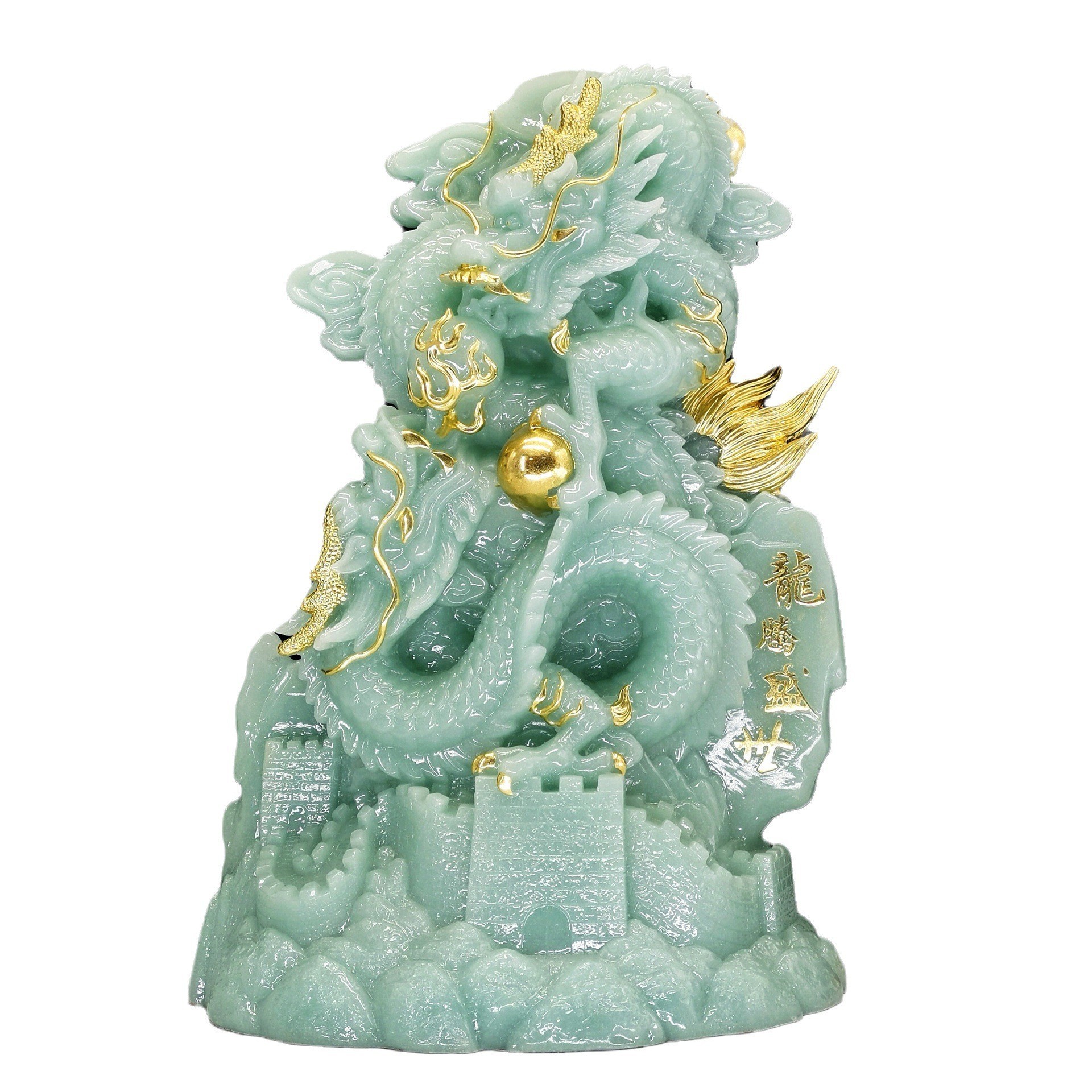 2023 Chinese Traditional Fengshui Resin Crafts Dragon Statue Home Decoration Sculpture Blue JadeChinese Dragon decors