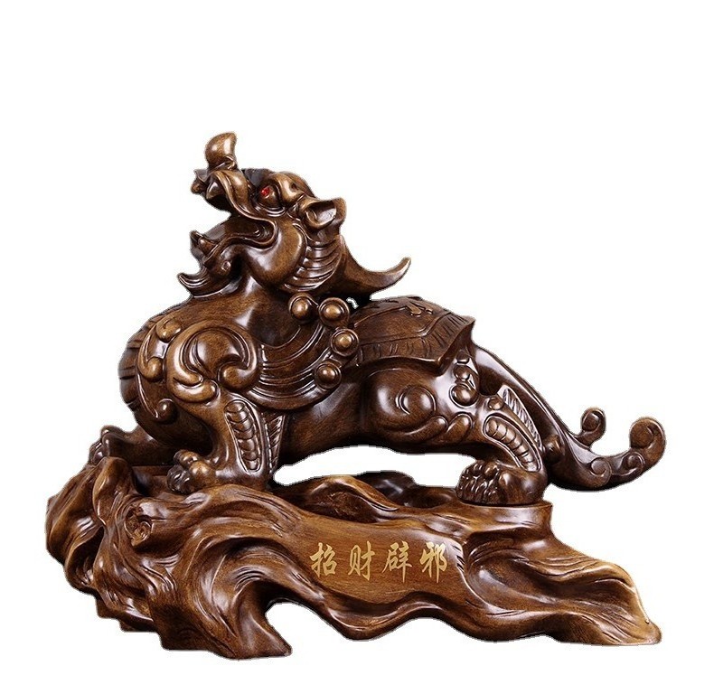 2023 Chinese Large Wood Grain Color Sculpture Pixiu Statue Piyao Animal Sculpture Art Statue