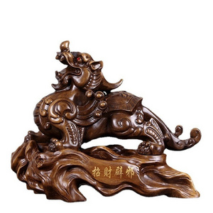 2023 Chinese Large Wood Grain Color Sculpture Pixiu Statue Piyao Animal Sculpture Art Statue