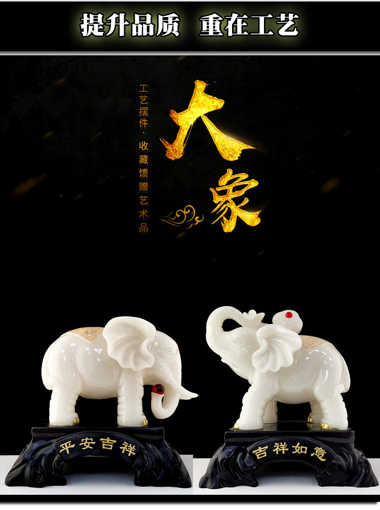 New Chinese Style House Decorative Ornaments Good Luck A pair White Jade Elephant Livingroom Decor Resin Elephant Figurine