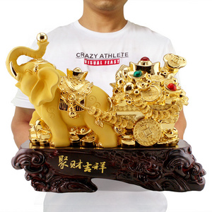 2023 Wholesale Resin Craft Home Decoration Thailand Elephant Statue Feng Shui Gold Elephant Resin Thai Statue