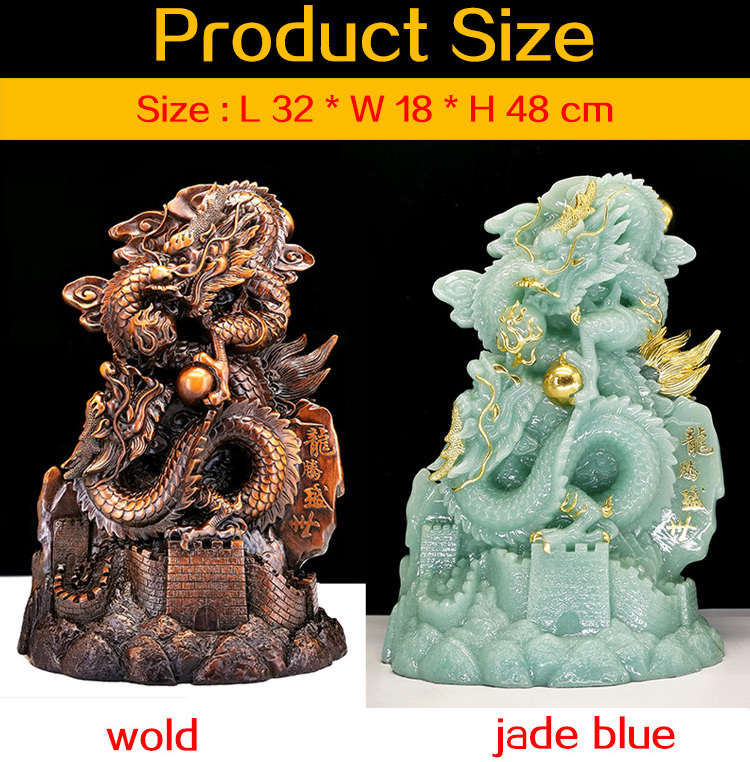 2023 Chinese Traditional Fengshui Resin Crafts Dragon Statue Home Decoration Sculpture Blue JadeChinese Dragon decors