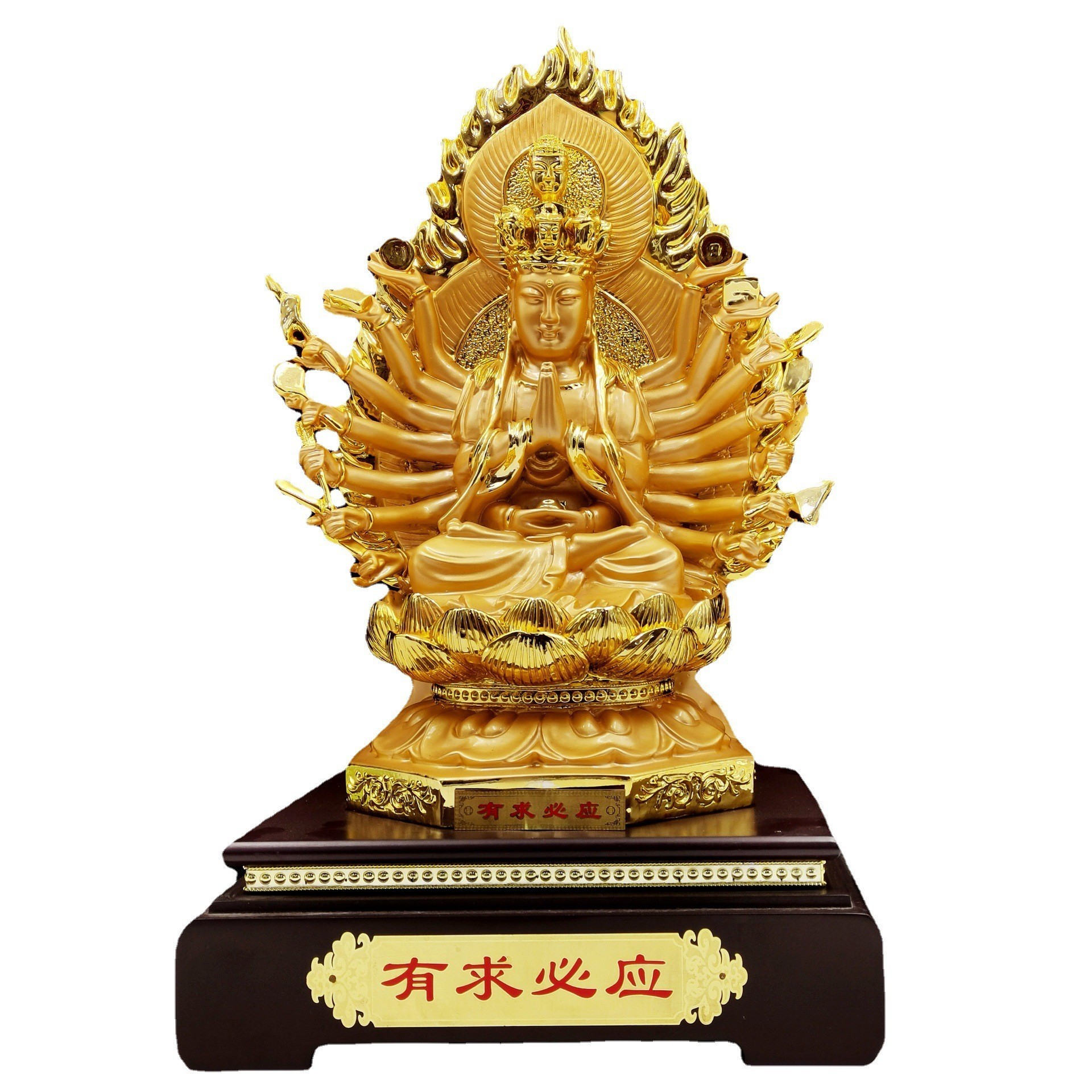 Temple Garden Thousand Hand Guanyin Bodhisattva Sculpture Kwan Yin Avalokiteshvara Goddess Sitting Lotus Small Statue