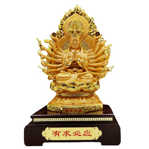 Temple Garden Thousand Hand Guanyin Bodhisattva Sculpture Kwan Yin Avalokiteshvara Goddess Sitting Lotus Small Statue