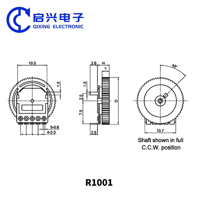 R1001 5k 10k 20k 50k 100k Ohm B103 3 Pin Single Linear Dial Wheel Potentiometer for Audio Stereo Volume Switch Control 16x6mm