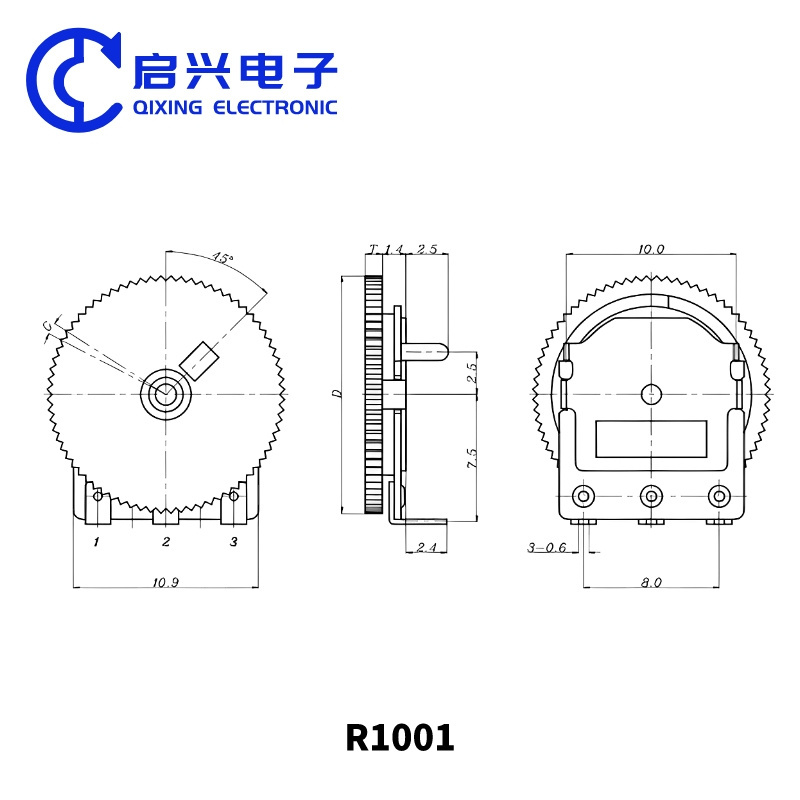 R1001 5k 10k 20k 50k 100k Ohm B103 3 Pin Single Linear Dial Wheel Potentiometer for Audio Stereo Volume Switch Control 16x6mm