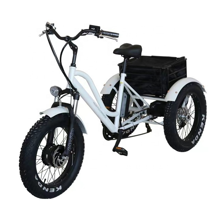 E-Tricycle 20 Inch Fat Tire Tricycles Triciclo Electric Trike 500W Tricycle Three Wheels Adult Cargo Electric Bike With Basket