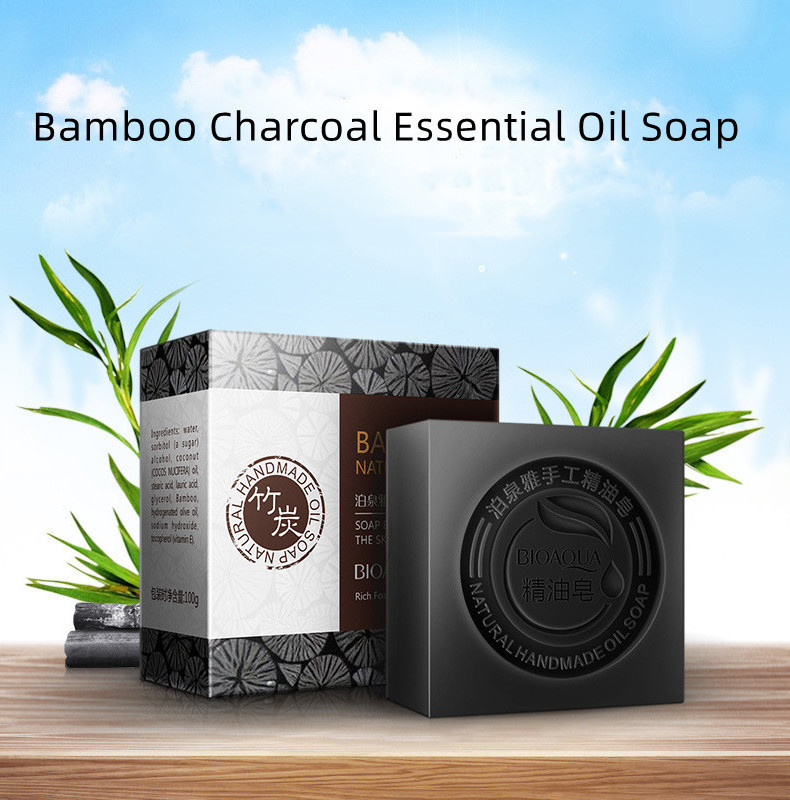 BIOAQUA Bamboo Charcoal Handmade Soap Clean Body Shower Treat Black Mud Deep Purifying Peel Off Facial Face Soap